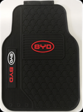 Black universal silicone floor mat with BYD logos, from a 5-piece set