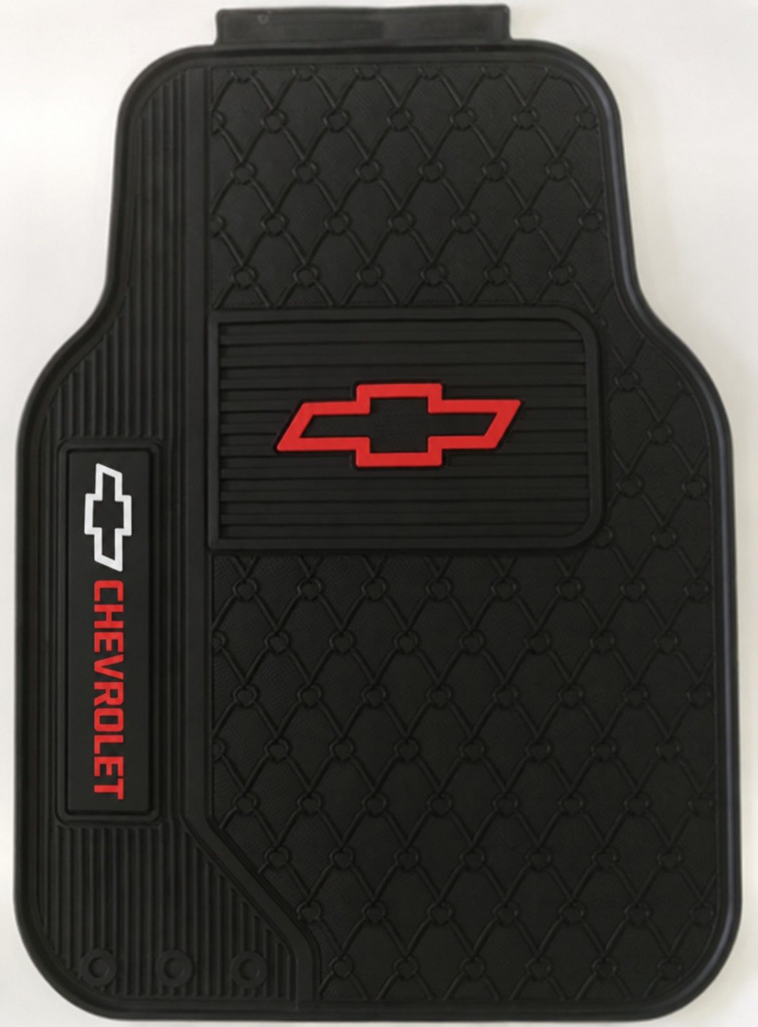Black universal silicone floor mat with Chevrolet logos, from a 5-piece set