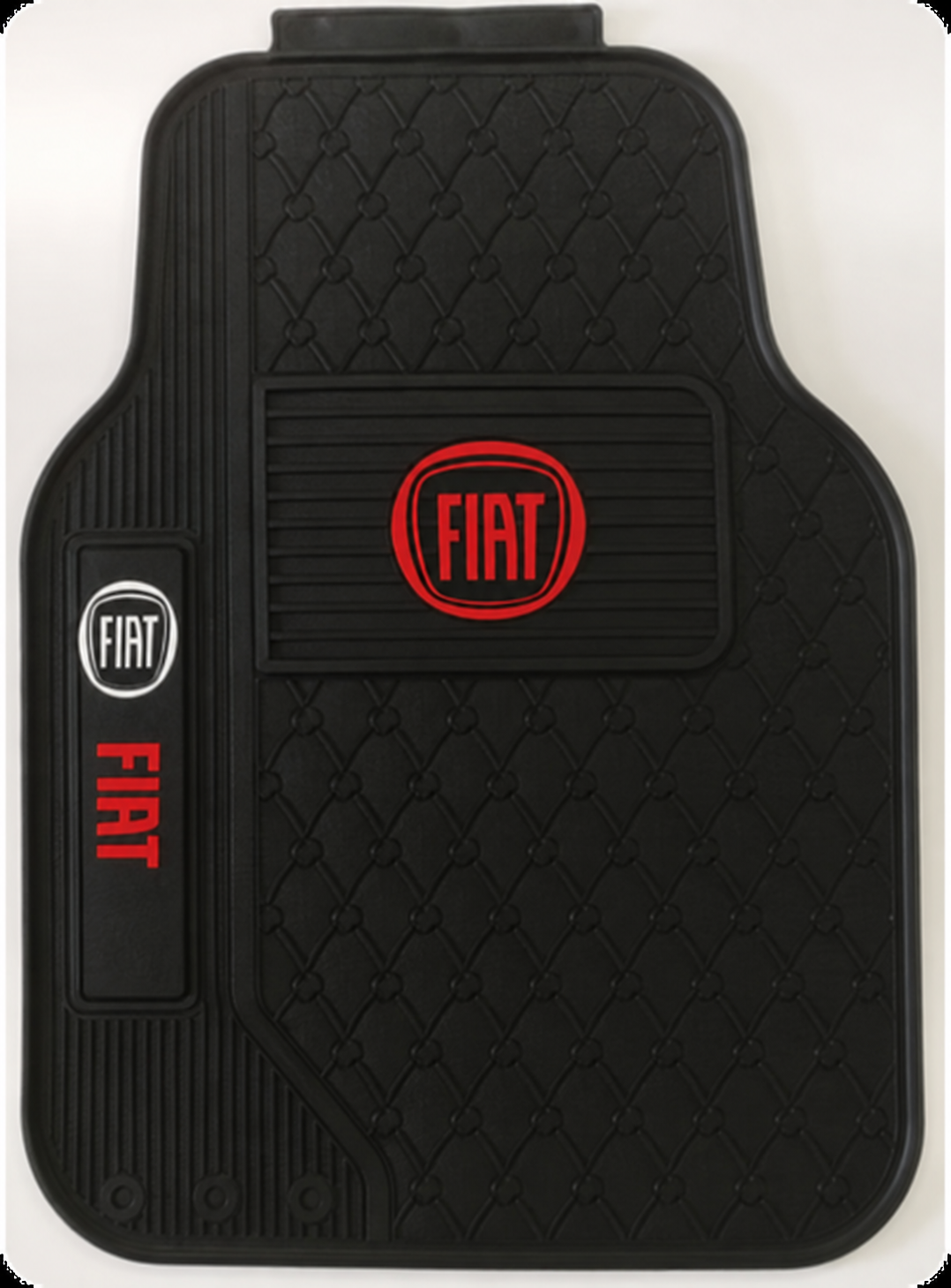 Black universal silicone floor mat with Fiat logos, from a 5-piece set